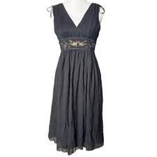ABS Allen Schwartz Y2K Embroidered Empire Waist Boho Dress Womens 6 Made USA