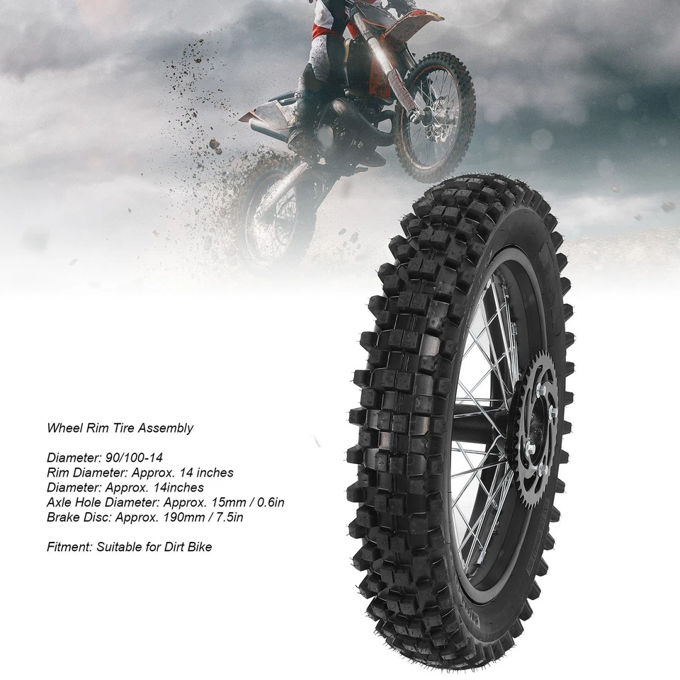 Conjunto de llantas de rueda trasera de 14 pulgadas con rotor y piñón para dirt bike rep UEBA Foto 3 de 4