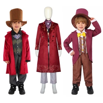 Kids Willy Wonka Charlie & The Chocolate Factory Costume Coat Pants Full Set Boy