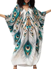 Kaftan Dress Women Plus Size Hawaiian Batwing Sleeve Beach Cover Summer Swimsuit