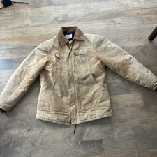 VTG Carhartt Beige Jacket Arctic Quilt Lined Mens Corduroy Collar