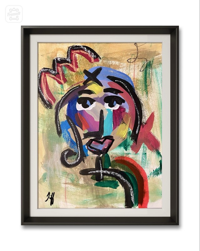 Unframed Woman Face Acrylic Art on Paper 14x11” Signed Contemporary