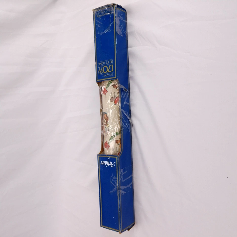 Vintage Christmas Wrapping Paper Roll 27ftx85ft Cartoon Santa Reindeer 70s - Image 4 of 4