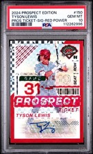 2024 Panini Prospects Tyson Lewis Reds Pros Ticket Sig RC Red Power /99 PSA 10