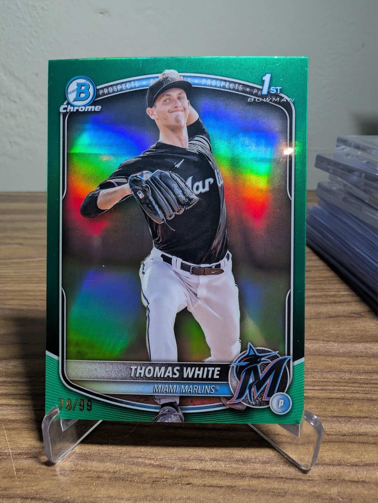 Thomas White 2025 Bowman 1st chrome prospects green refractor /99 Miami Marlins