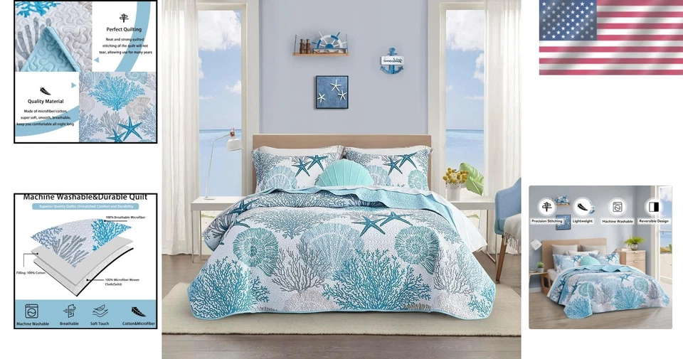 Juego de edredón Coastal completo/queen - ropa de cama reversible de microfibra Foto 2 de 4