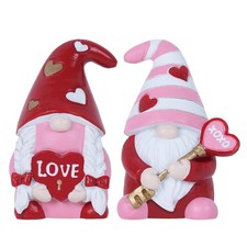 Valentines Day Decorations, 2 PCS Resin Gnomes Figurines for Valentines Day D...