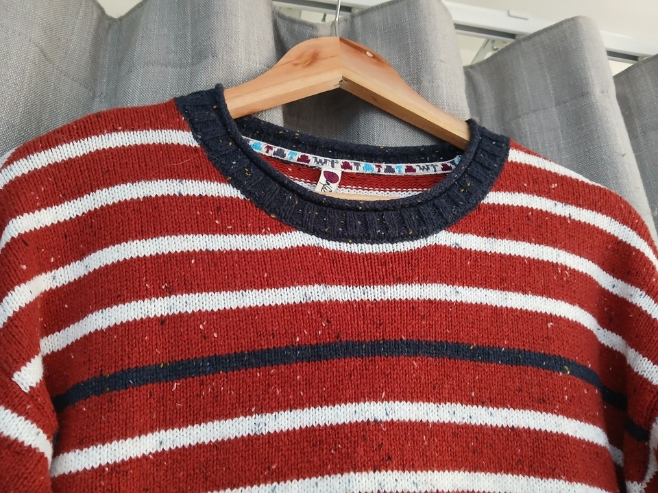 Weird Fish Ladies Fisherman Terracotta Red Cream Navy Fleck Jumper Size ...