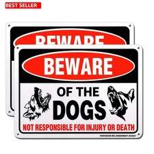 Warning Sign 10x7 - 2 Pack Rust-Free Aluminum Beware of Dog - Easy to Install
