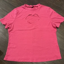 Women’s Shein Curve Heart-Shaped Cutout Short Sleeve Ribbed Shirt - Pink, 3XL