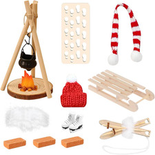 Wichtel Zubehör Set, Wichtel Mütze Schal Skischuhe Schlitten Holz Skier Schnee F