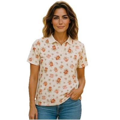 Classic Elements Women s Polo Size XL Garden Theme Print Short Sleeve V Neck