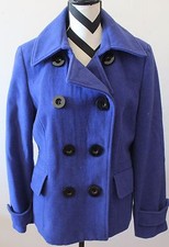 Charter Club Blue Dbl Breasted Buttonup Wool Blend Lined Jacket Coat Sz 10 L1247