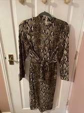 SHEIN Brown Black Animal Snake Print Soft Stretchy Midi Dress, Size S