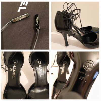 Chanel Vintage Black Patent & Leather Pointed Toe Lace Up