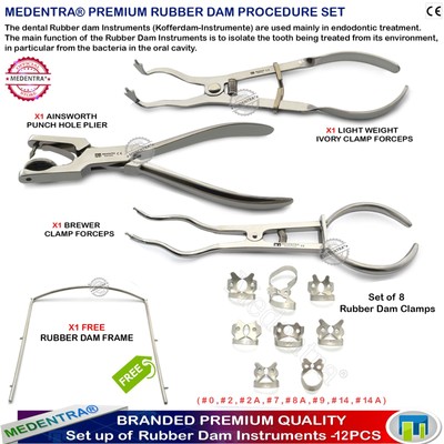 MEDENTRA  12er Kofferdam Instrumente kit Kofferdamklammer Ivory zange Ainsworth