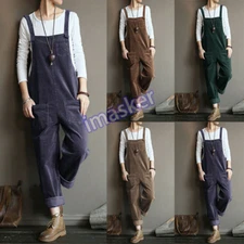  Women Corduroy Long Pants Jumpsuit Jumper Overalls Cami Loose Romper Jumpsuit