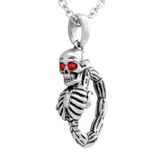 Skull Necklace Skeleton Scorpion Tail Pendant w Red Crystals by Controse