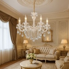 Lampadario a Sospensione Attacchi 8xE14 Vintage Pendenti Effetto Cristallo IP20