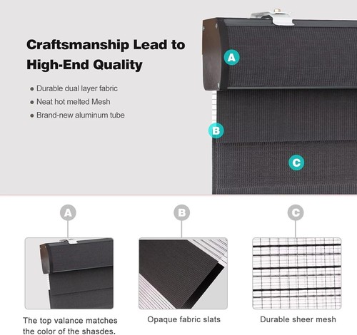 Cordless Zebra Blinds Roller Shades for Window Dual Layer Light Filtering 23x72 - Picture 5 of 7