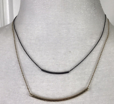 NWT Charming Charlie Gold Tone & Gun Metal 2 Chain Tiered Bar Necklace ...