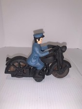 Cast Iron Reproduction of a Vintage Motorcycle  Policeman: Black  Blue