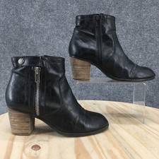 Crown Vintage Shoes Womens 8 Ankle Booties Black Faux Leather High Block Heels
