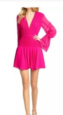 Ieena Mac Duggal 26411 Bell LongSleeve Chiffon Fit & Flare Minidress SZ 6 Pink