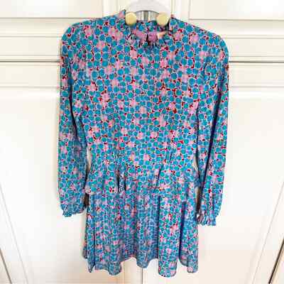 Stine Goya Women’s Christine Stardot Designer Blue Ruffle Mini Dress Open  Back