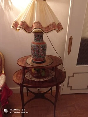 guéridon ou table à thé ancien ovale double plateaux marqueterie - Photo 1/3