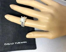 David Yurman Sterling Silver Freshwater Pearl Diamond Ring