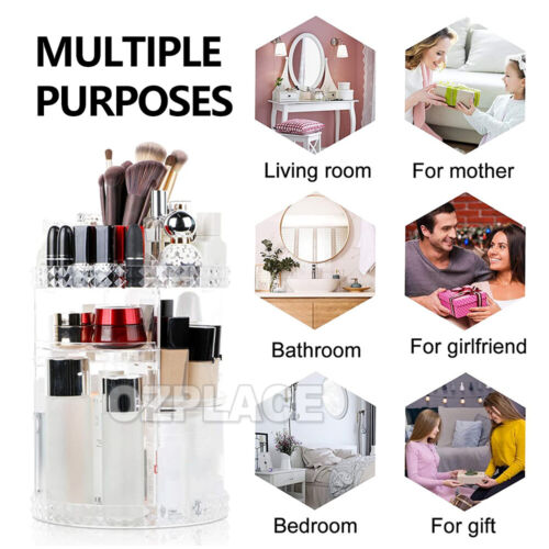 360° Rotating Makeup Organiser Storage Box Cosmetics Holder Display Stand Case - Picture 4 of 10