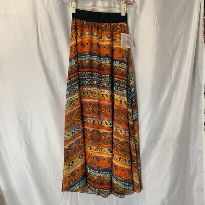 NWT LuLaRoe Lucy Skirt Maxi Skirt Orange With Multi Color Aztec Design XXS