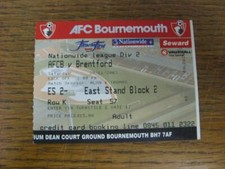 29/11/2003 Ticket: Bournemouth v Brenftord. FREE POSTAGE on all UK orders.