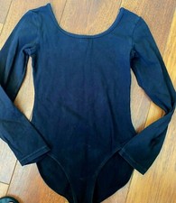 girls DANSKIN LONG SLEEVE LEOTARD black ballet COTTON dance LARGE size 10-12