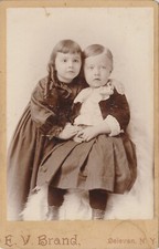 Cabinet Card Antique Photo Sibilings Little Girl Boy Cute Kids Delevan NY Brand