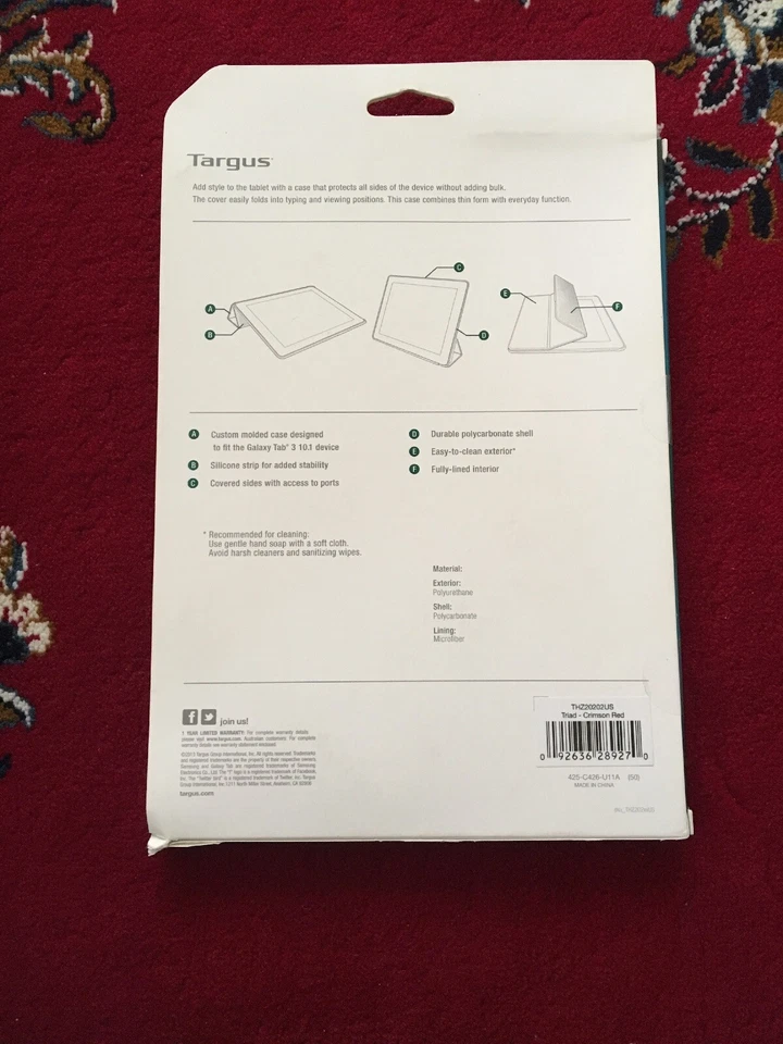 TARGUS TRIAD CASE FOR SAMSUNG GALAXY TAB 3 10.1 Red In COLOR - Image 2 of 2