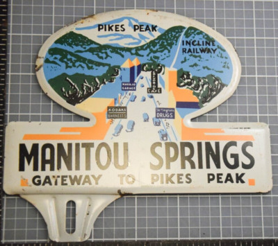 CAVE OF THE WINDS MANITOU SPRINGS STAMPED PAINTED METAL PLATE TOPPER SIGN 1950s 