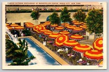 Outdoor Restaurant Rockefeller Center Radio City New York City Linen Postcard