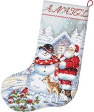 Letistitch Cross Stitch Kit - Snowman and Santa Christmas Stocking L8016