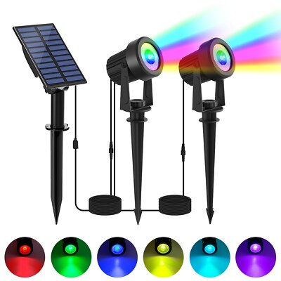 RGB Solar Spot Lights Outdoor 2Pack Color Changing Landscape Lighting IP65 Wa...