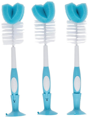 Dr. Brown's Baby Bottle Cleaning Brush with Sponge and Scrubber - Blue - 3-Pack