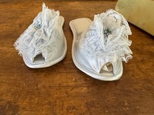 Vintage 1950s House Slippers white Peep Toe Size Small silk pinup 50s dead stock