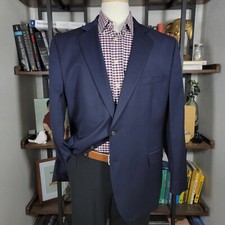 Stafford Men's Sport Coat Two Button Navy Blue Stretch Gabardine Classic 46R