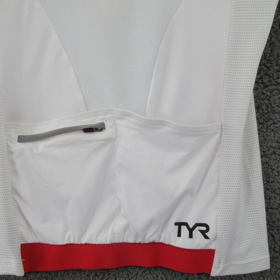 Camiseta deportiva de ciclismo TYR de carbono para hombre blanca roja VLO bolsillos cremallera ropa deportiva EE. UU. M nueva Foto 4 de 4
