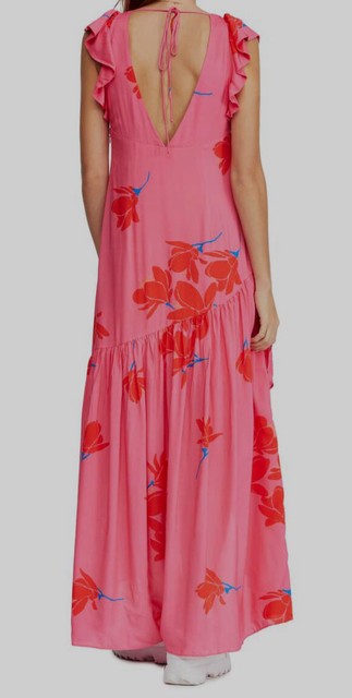she's a waterfall hot pink floral print ruffled maxi dress