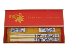Gift Set of Blue Plum Flower Porcelain Chinese Chopsticks