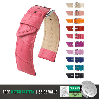 HIRSCH Princess Leather Watch Strap with Stainless Steel buckle + Bonus Battery
