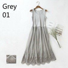 Lady High Waist Petticoat Under Dress Embroidery Floral Camisole Slip Tulle Chic