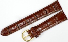 Watch Band Genuine Leather Alligator Grain Brown Padded,Stitched 20mm Long